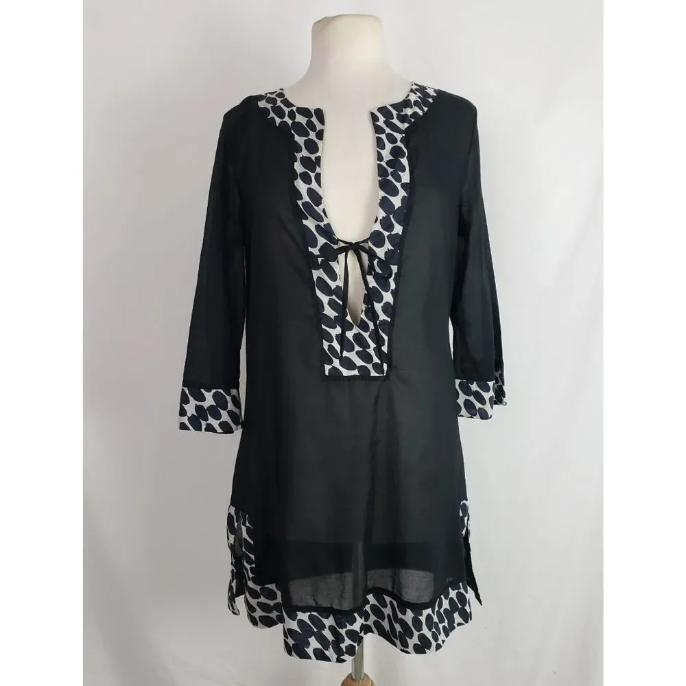 Gothic La Blanca Leopard Border Tunic Sheer Black Witchy Resort Coverup Dress S